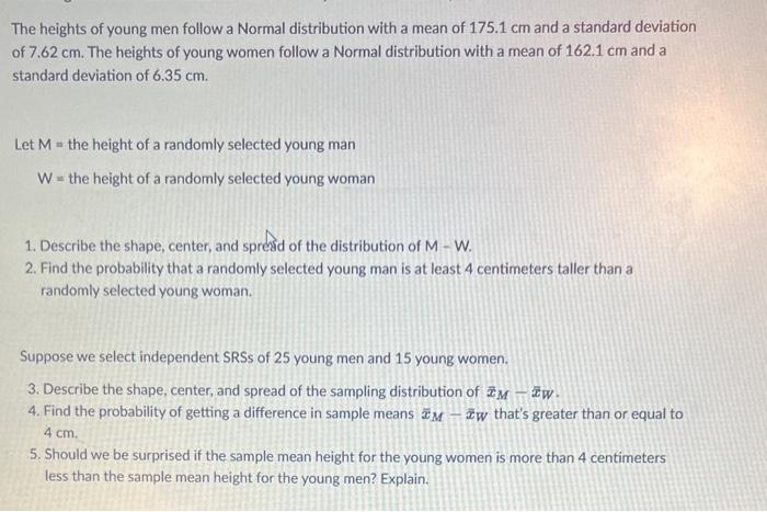 Solved The heights of young men follow a Normal distribution | Chegg.com