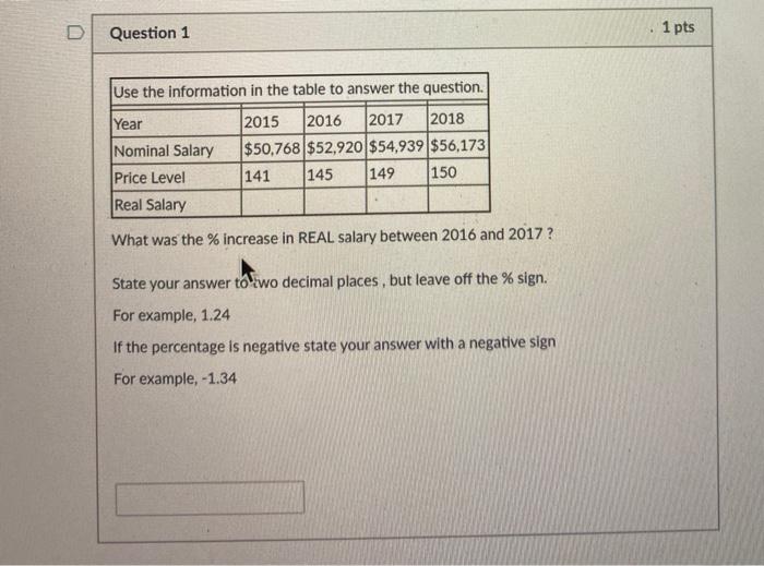Solved D Question 1 1 pts Use the information in the table | Chegg.com