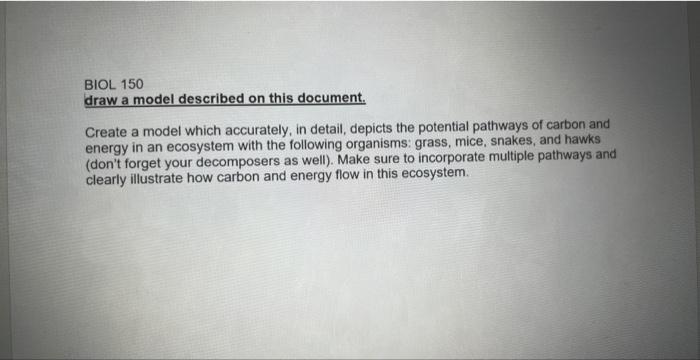 Solved BIOL 150 draw a model described on this document. | Chegg.com