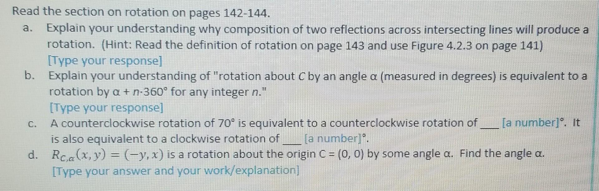 Solved Read the section on rotation on pages 142-144. | Chegg.com