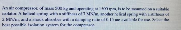 Solved An air compressor, of mass 500 kg and operating at | Chegg.com