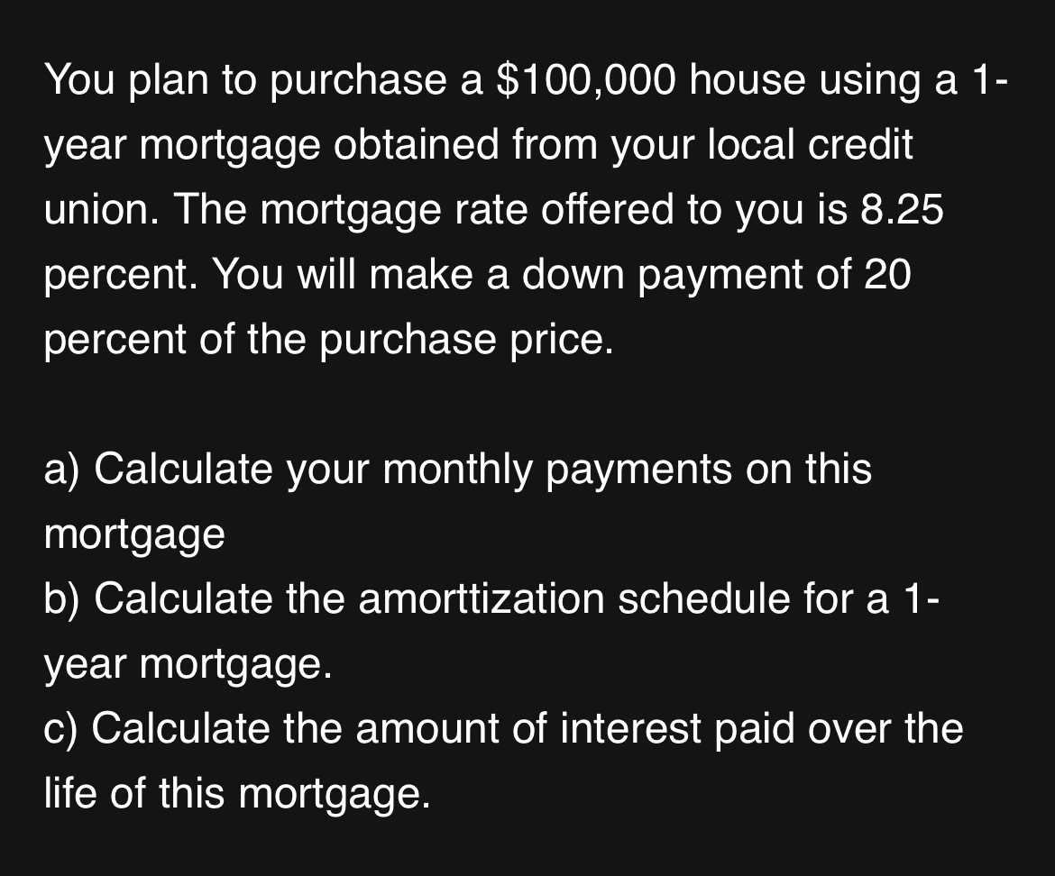 Solved You plan to purchase a $100,000 ﻿house using a 1year | Chegg.com