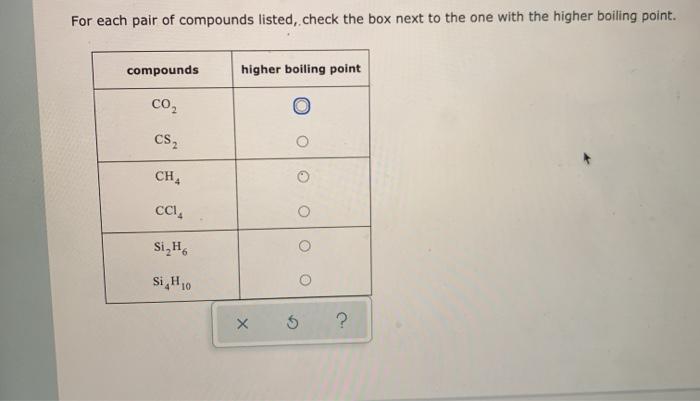 Solved For each pair of compounds listed check the box next