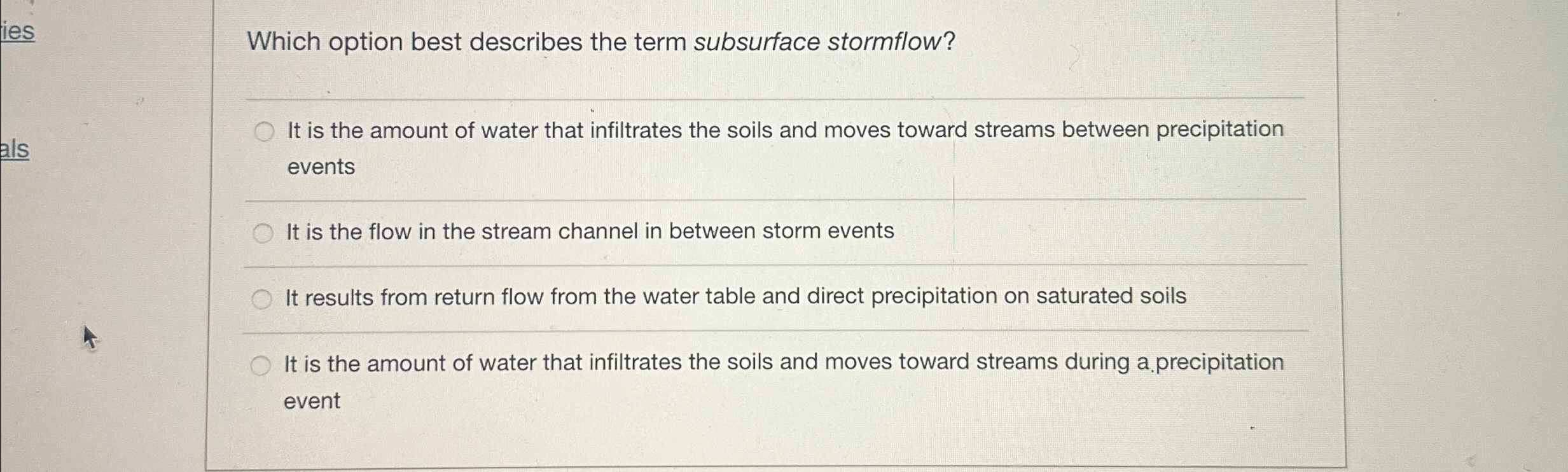 Solved Which option best describes the term subsurface | Chegg.com