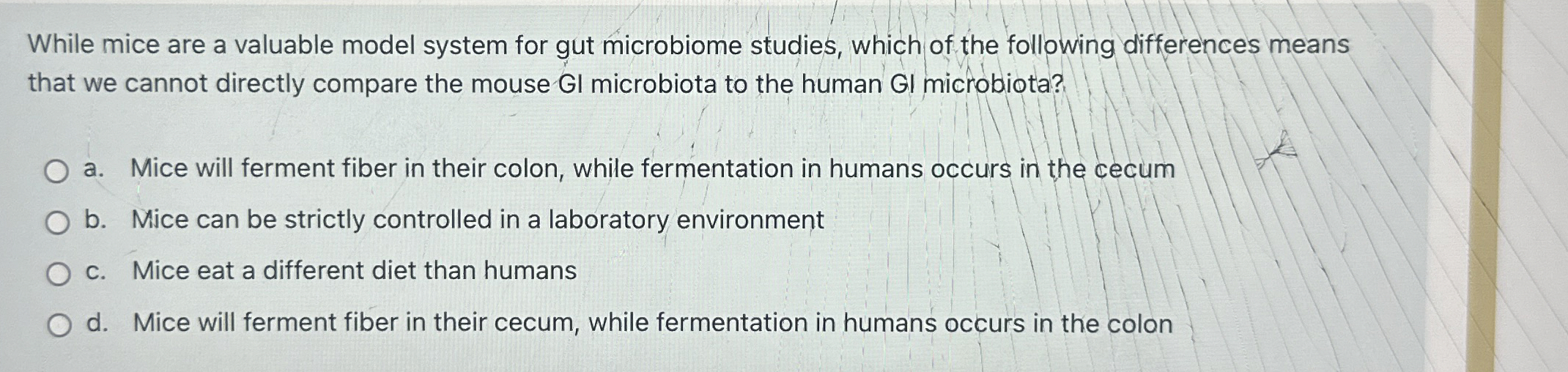 Solved While mice are a valuable model system for gut | Chegg.com