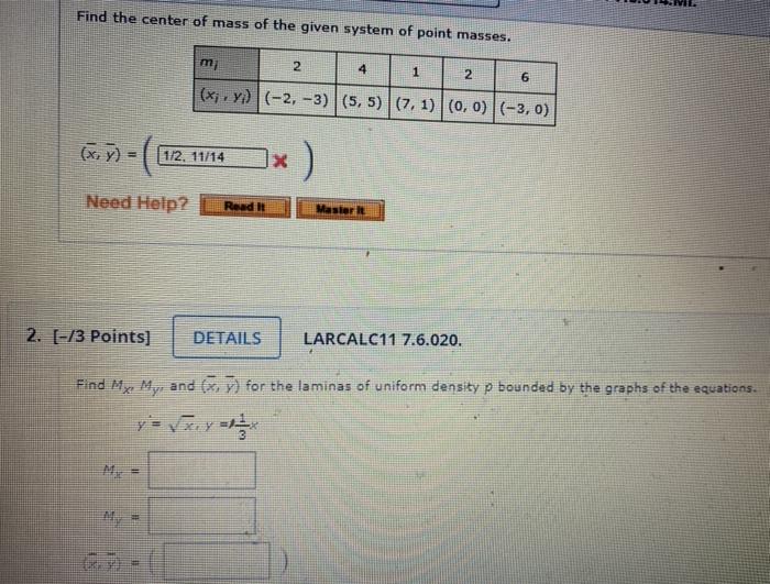 Solved Find the center of mass of the given system of point | Chegg.com