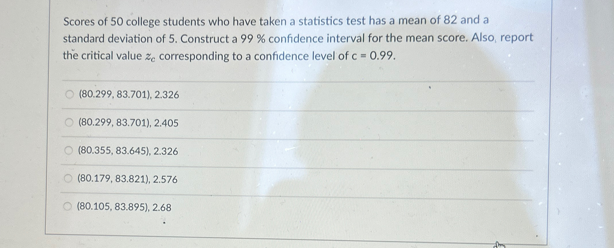 Solved Scores of 50 ﻿college students who have taken a | Chegg.com