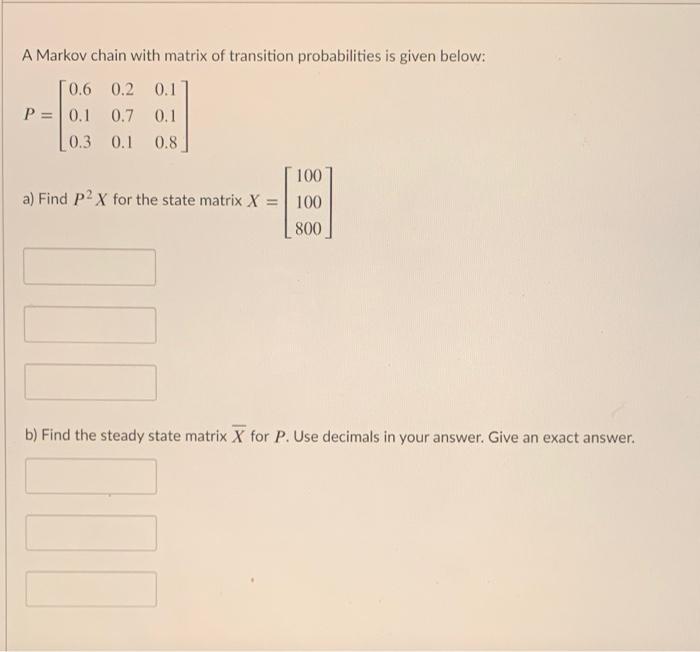 Solved A Markov chain with matrix of transition | Chegg.com