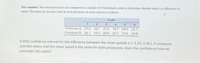 Solved Two microprocessors are compared on a sample of six