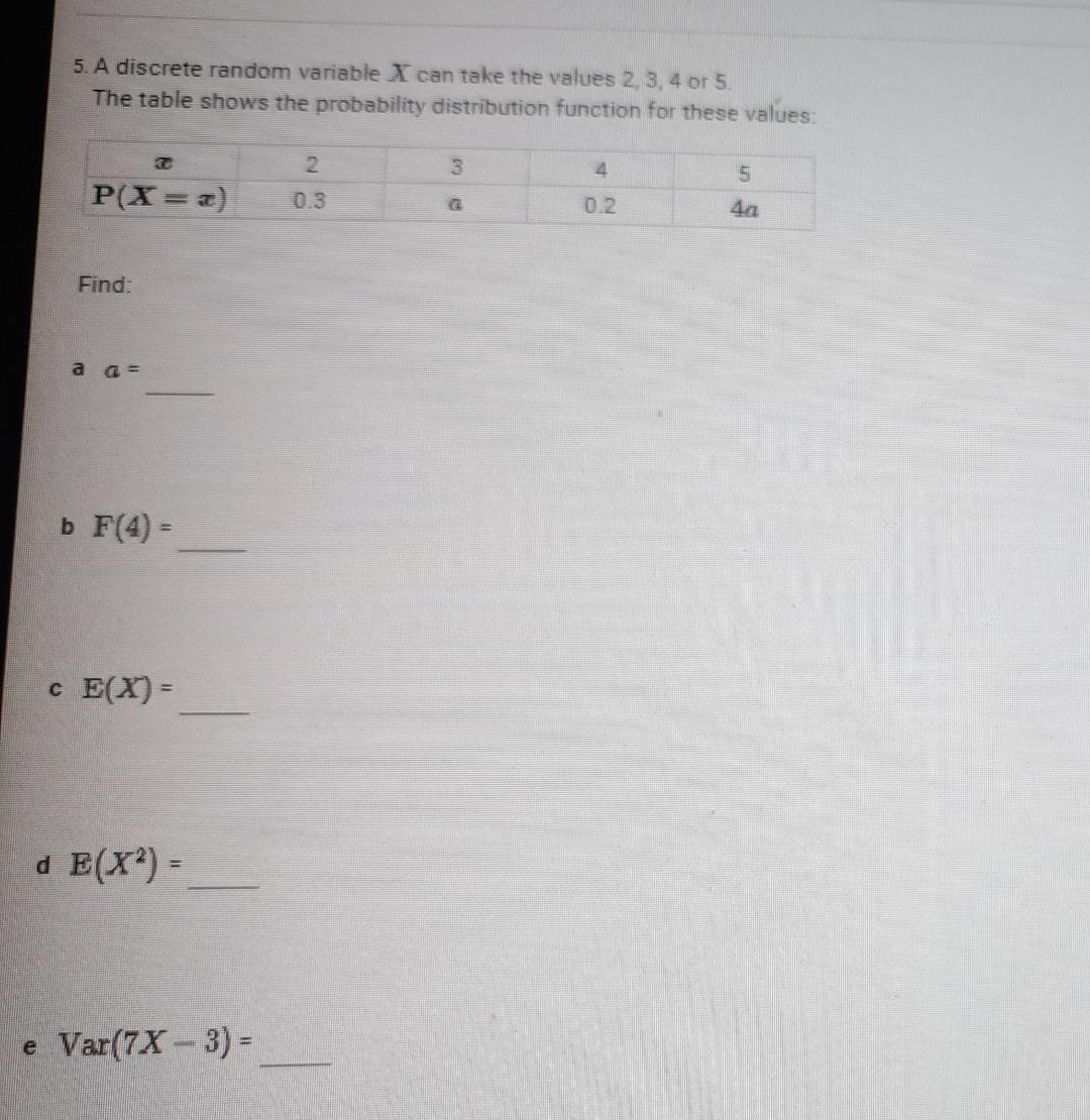 Solved 1. The random variable X has the following | Chegg.com
