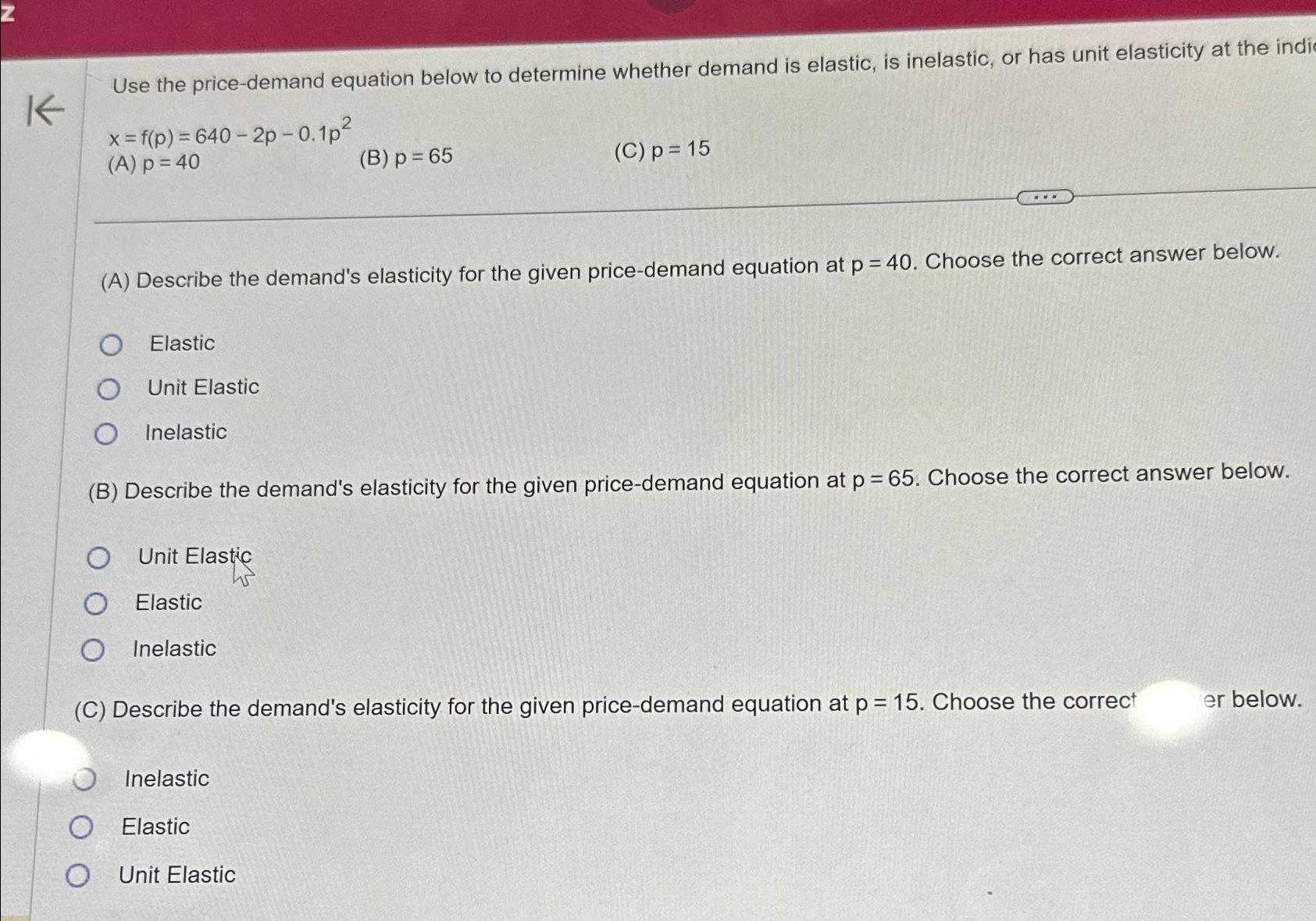 Solved Use The Price demand Equation Below To Determine Chegg