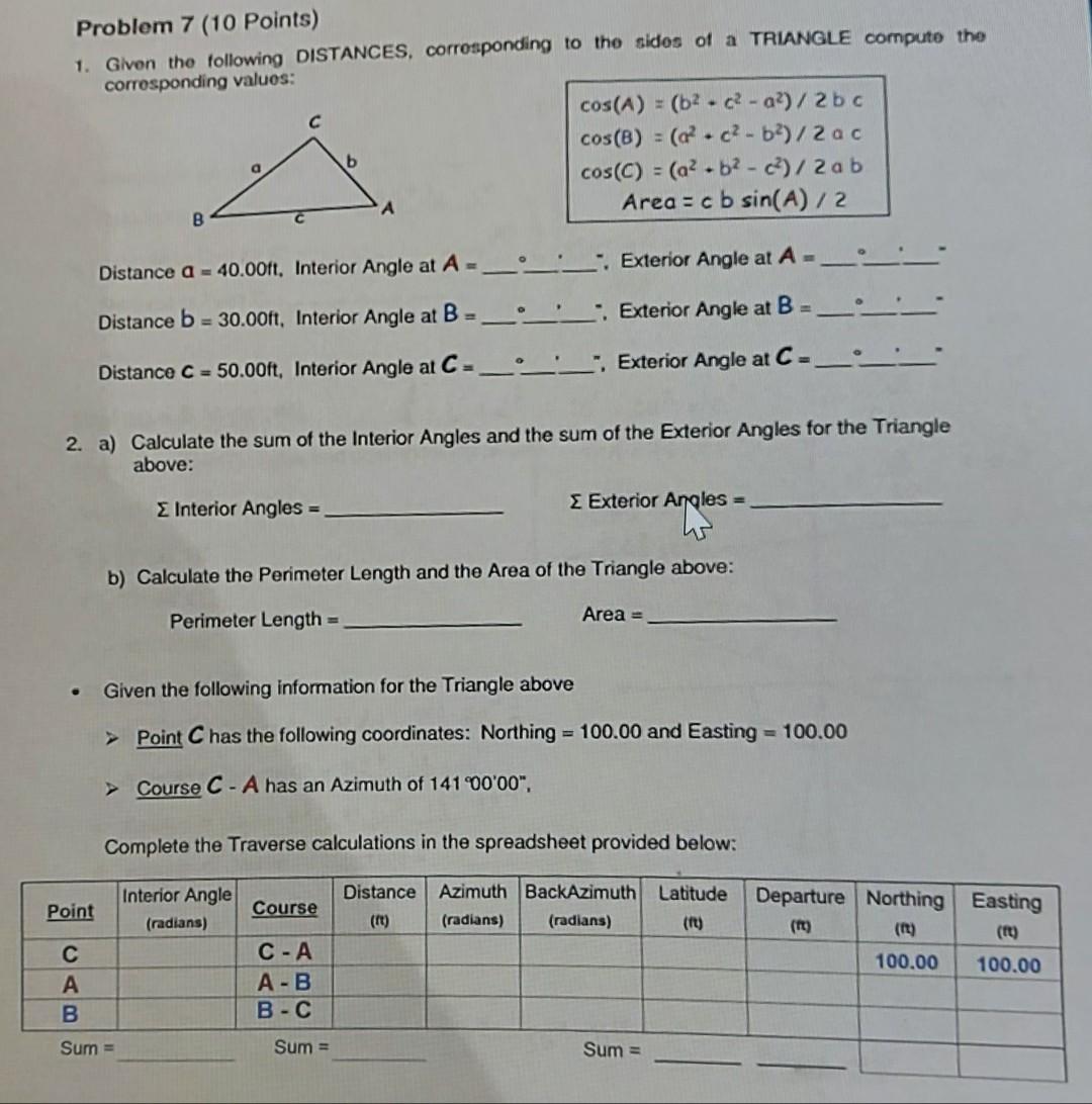 Solved Problem 7 (10 Points) 1. Given the following | Chegg.com