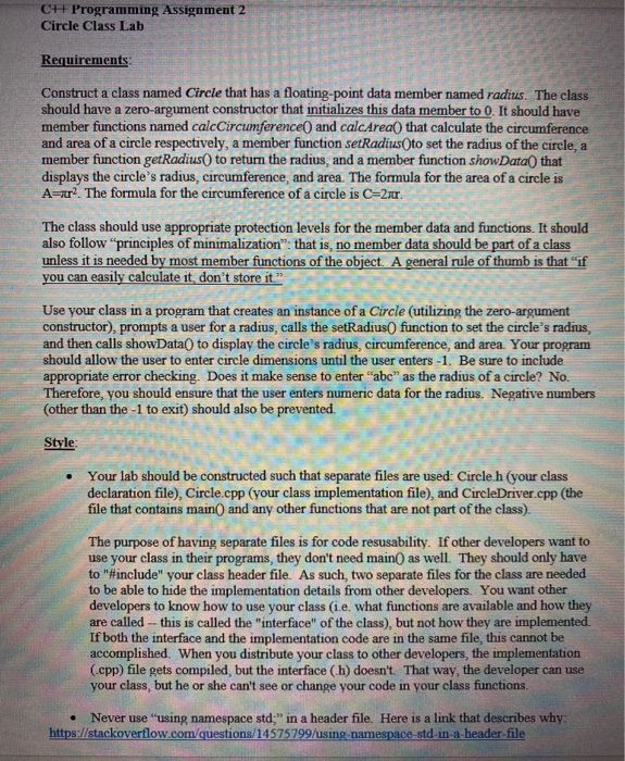 Solved C# Programming Assignment 2 Circle Class Lab | Chegg.com