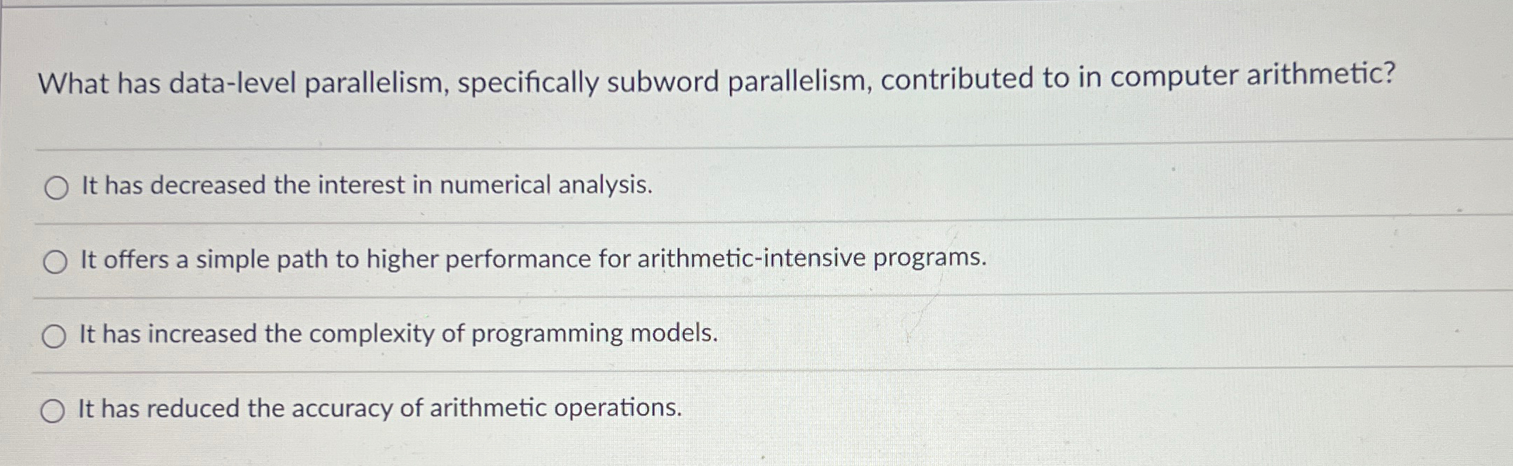 Solved What has data-level parallelism, specifically subword | Chegg.com