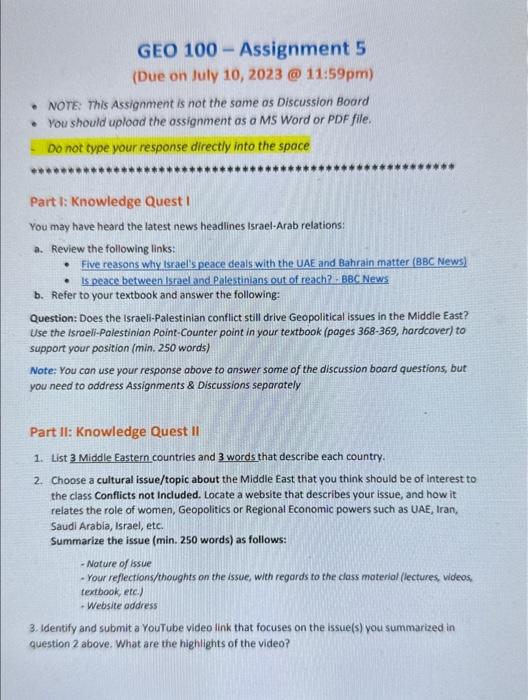 GEO 100 - Assignment 5 (Due on July 10,2023@11:59pm) | Chegg.com