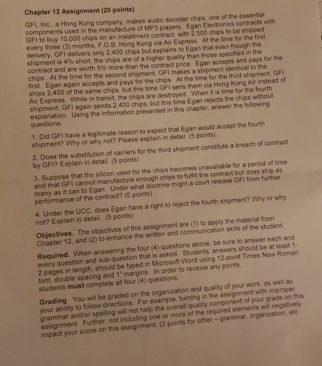 Solved Chapter 12 ﻿Assignment (20 ﻿points)GFI, Inc., a Hong | Chegg.com