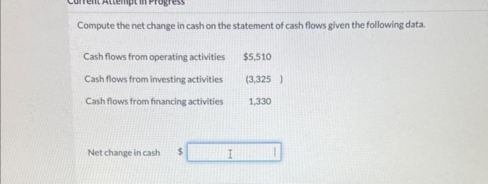 Solved Compute the net change in cash on the statement of | Chegg.com