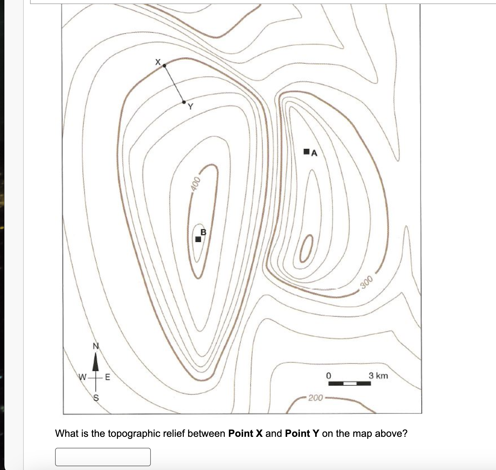 Solved What is the topographic relief between Point x ﻿and | Chegg.com