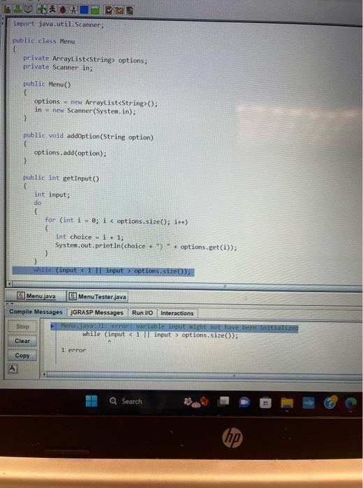 Solved import Java; util. Scanner; public class Menu 1 | Chegg.com