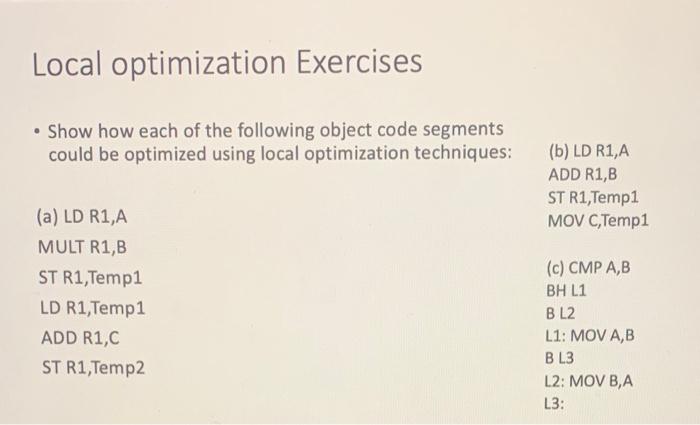 Solved Local optimization Exercises • Show how each of the | Chegg.com