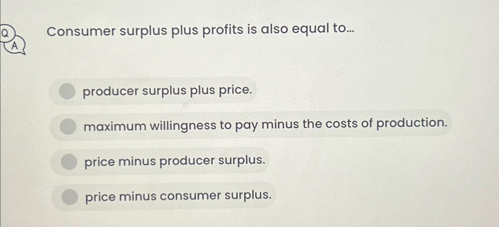 Solved Q. ﻿Consumer surplus plus profits is also equal