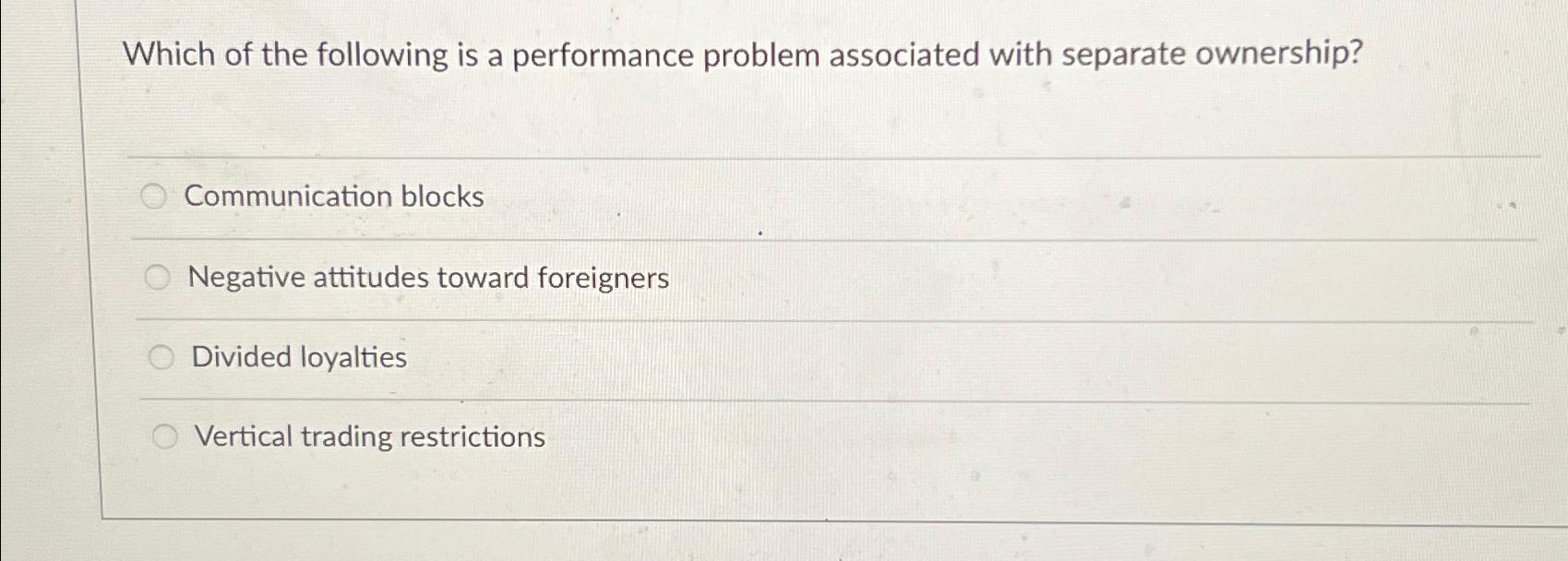 Solved Which of the following is a performance problem | Chegg.com