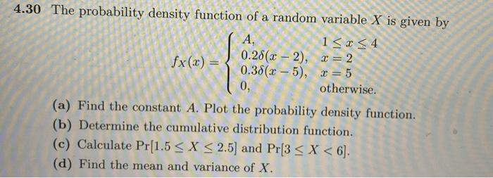 Solved 4.30 The probability density function of a random | Chegg.com