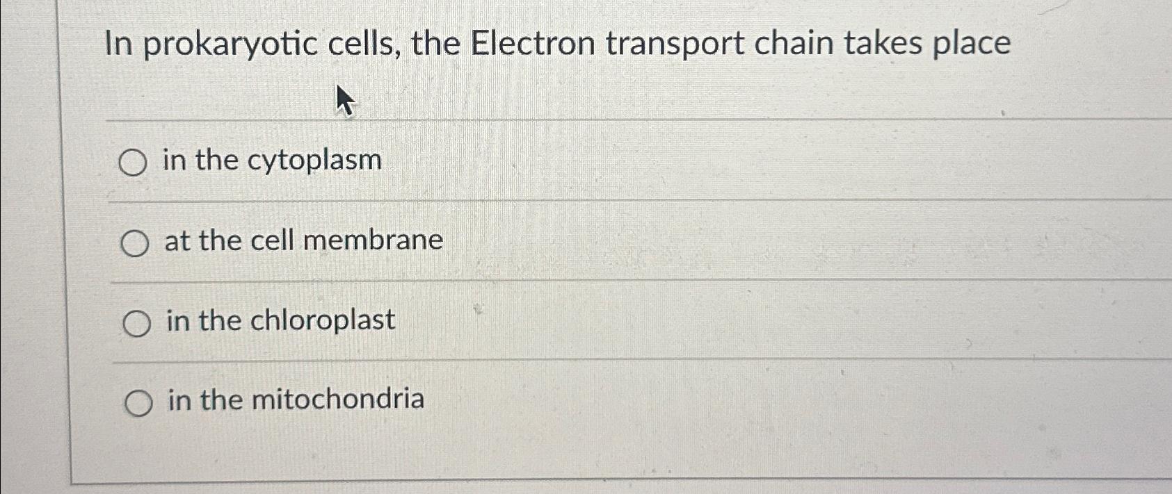 Solved In prokaryotic cells, the Electron transport chain | Chegg.com