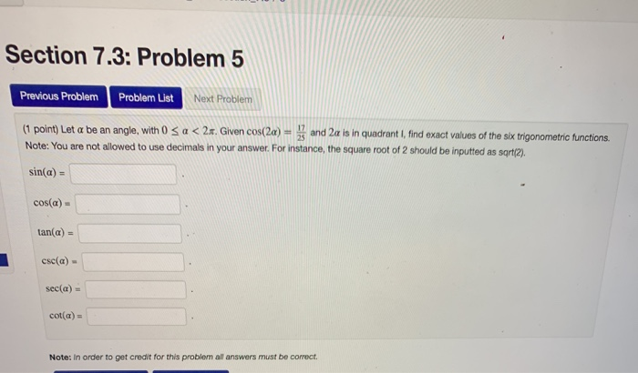 Solved Section 7.3: Problem 5 Previous Problem Problem List | Chegg.com
