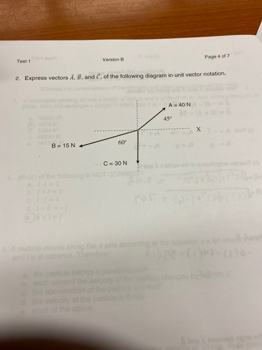 Solved Page 4 Of 7 Test 1 Version B 2. Express Vectors X. B. | Chegg.com