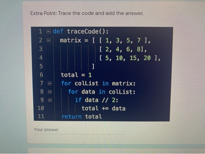 Solved Extra Point: Trace the code and add the answer. 1 e | Chegg.com