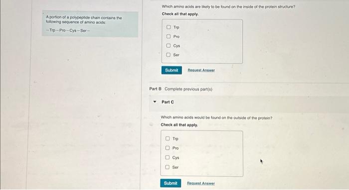 Solved Which amino acids are likely to be found on the | Chegg.com