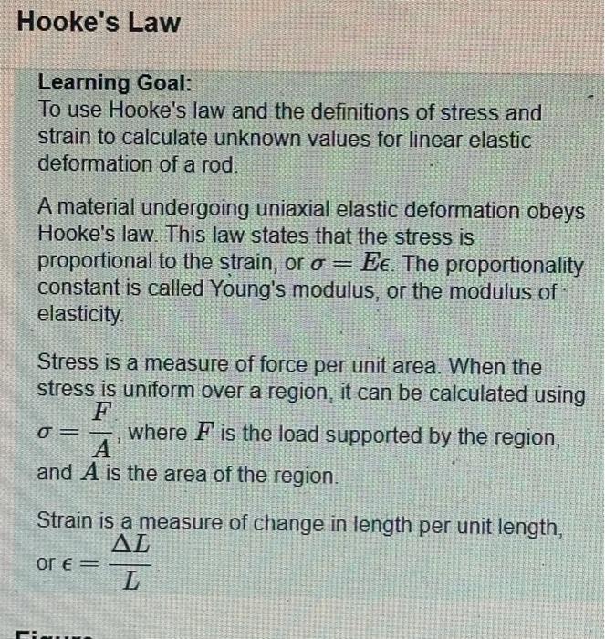 Solved Learning Goal: To use Hooke's law and the definitions | Chegg.com