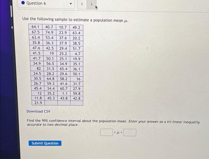 Solved Use the following sample to estimate a population | Chegg.com