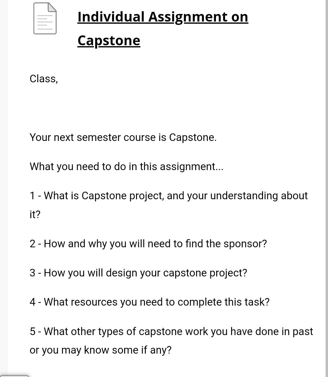 Solved Individual Assignment on Capstone Class, Your next | Chegg.com
