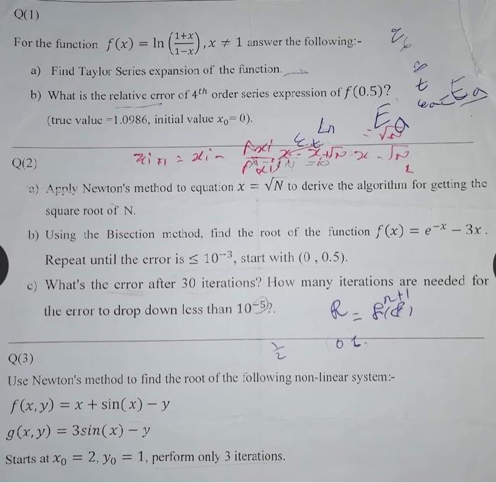 Solved Q(1) For the function f(x) = ln (1+x), x + 1 answer | Chegg.com