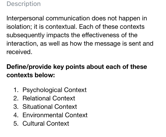 Solved Description Interpersonal communication does not