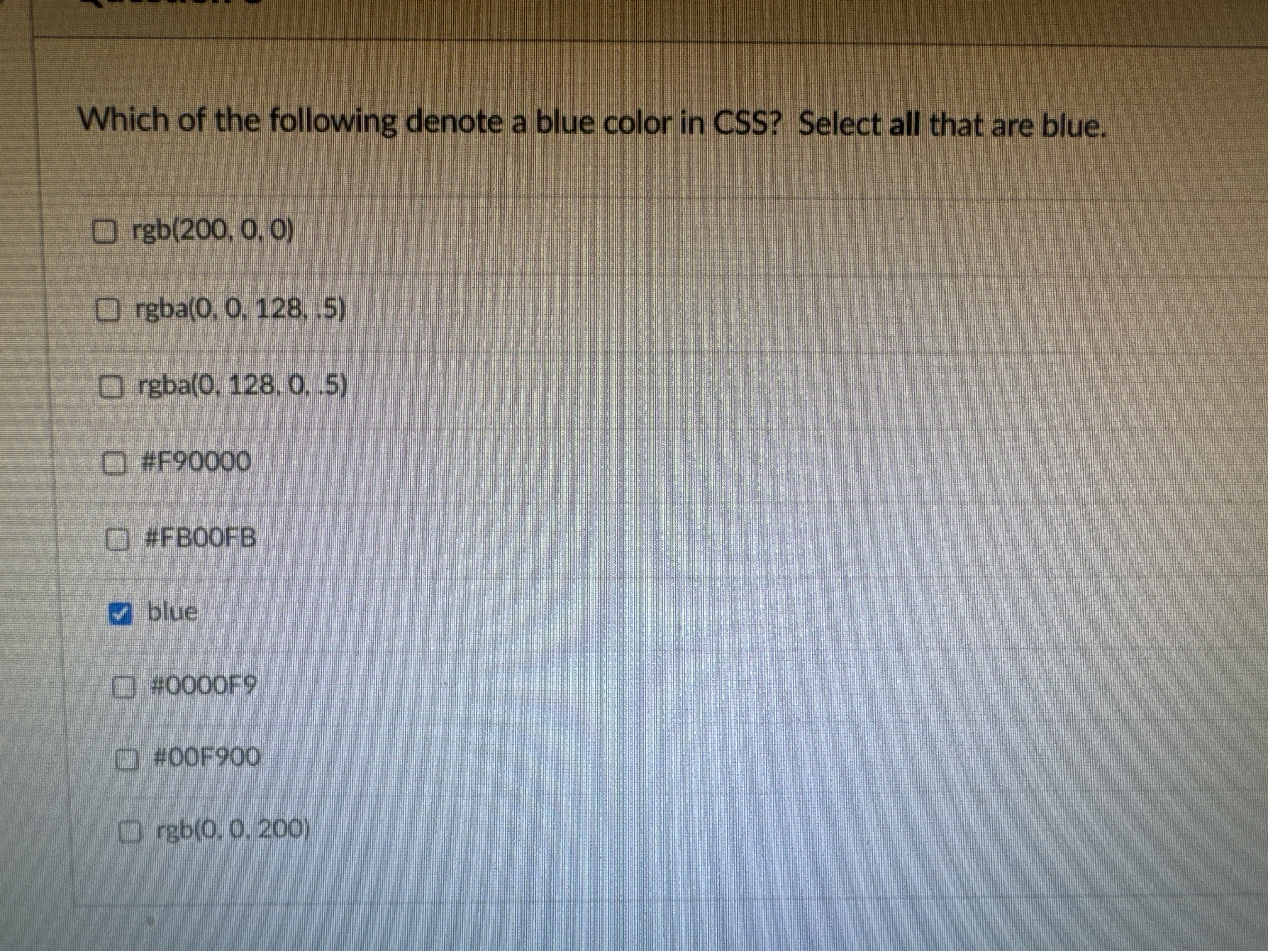 Image Get Blue Css Solved which if following denote a blue color in css? | Chegg.com