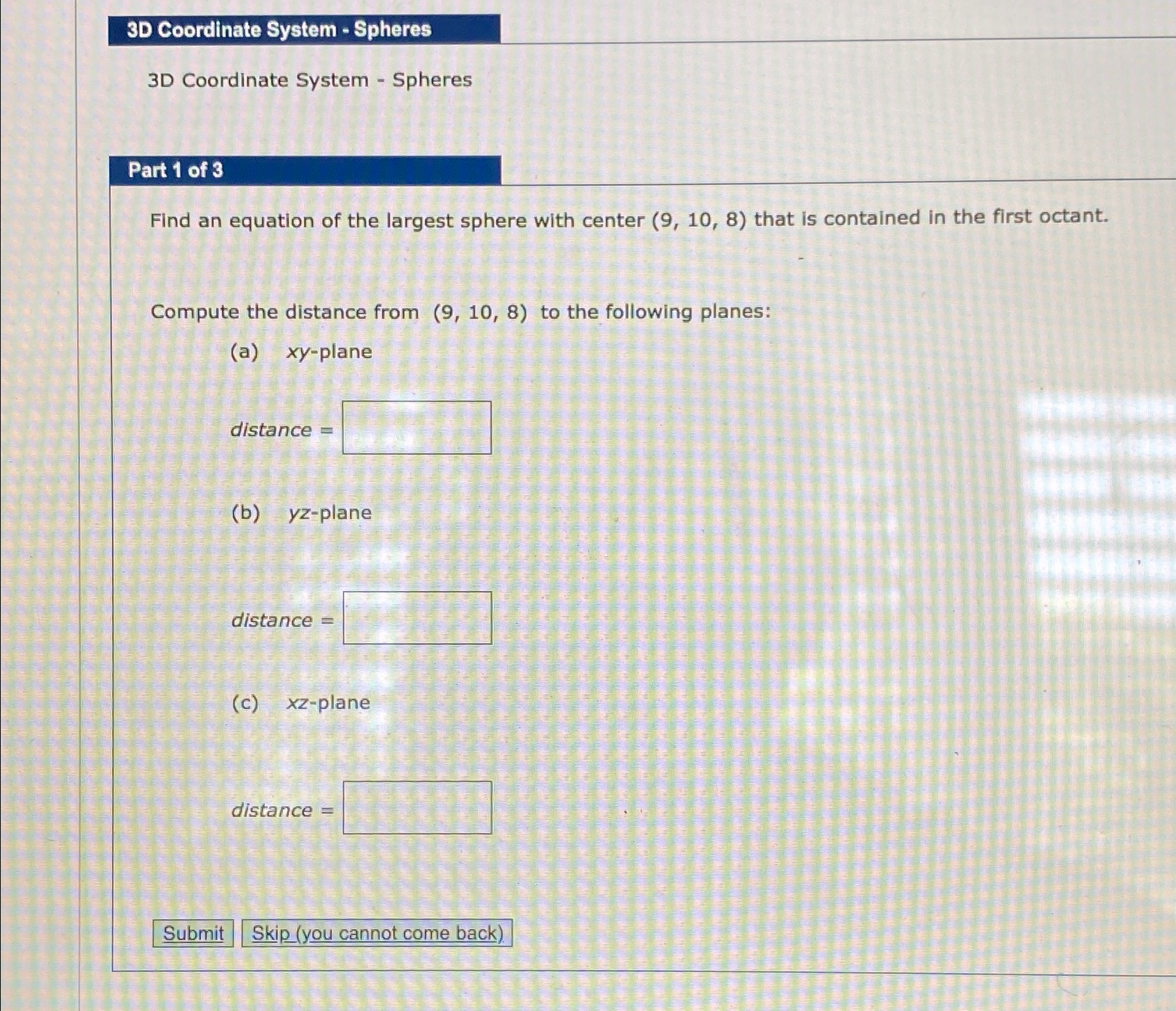 Solved 3D Coordinate System - ﻿Spheres3D Coordinate System - | Chegg.com