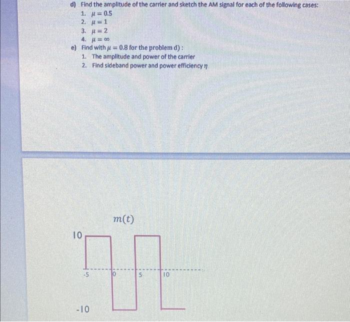 Solved d) Find the amplitude of the carrier and sketch the | Chegg.com