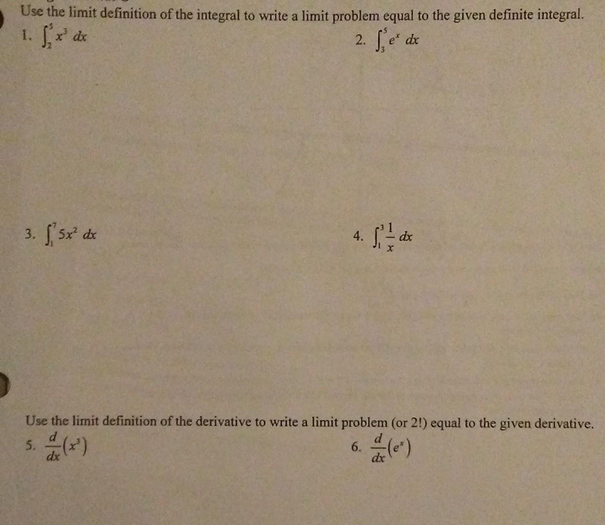 limit definition of integral practice problems