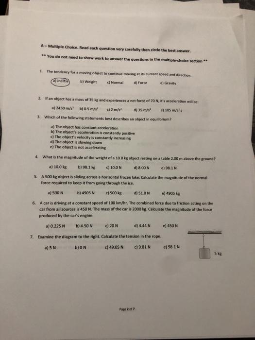 Solved A - Multiple Choice. Read each question very | Chegg.com