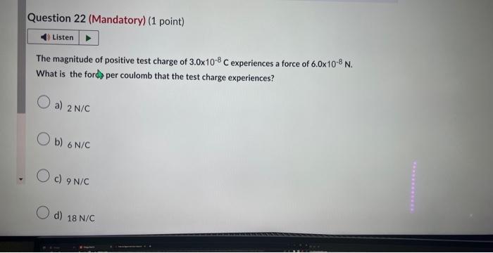 Solved The magnitude of positive test charge of 3.0×10−8C | Chegg.com