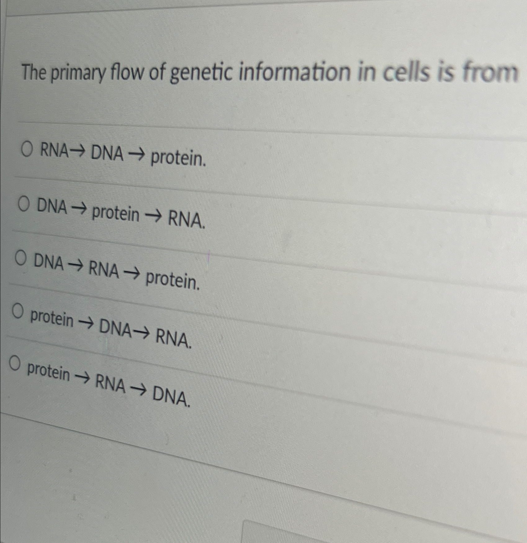 Solved The primary flow of genetic information in cells is | Chegg.com