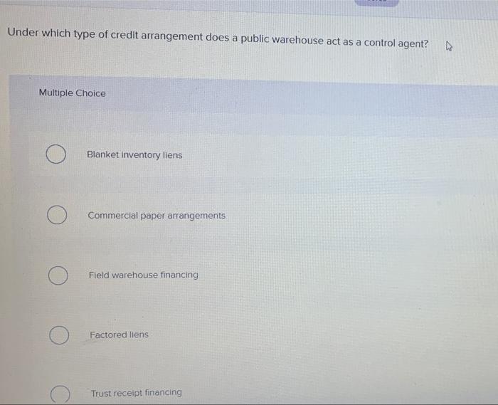 Solved Under which type of credit arrangement does a public