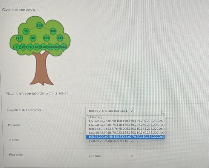 Solved Given the tree below Match the traversal order with | Chegg.com