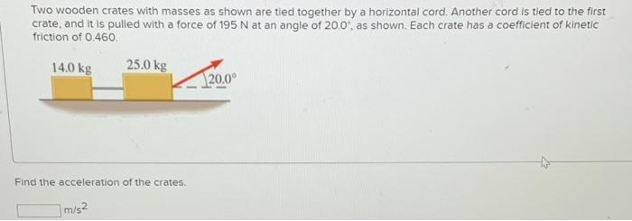 Solved Two Wooden Crates With Masses As Shown Are Tied | Chegg.com