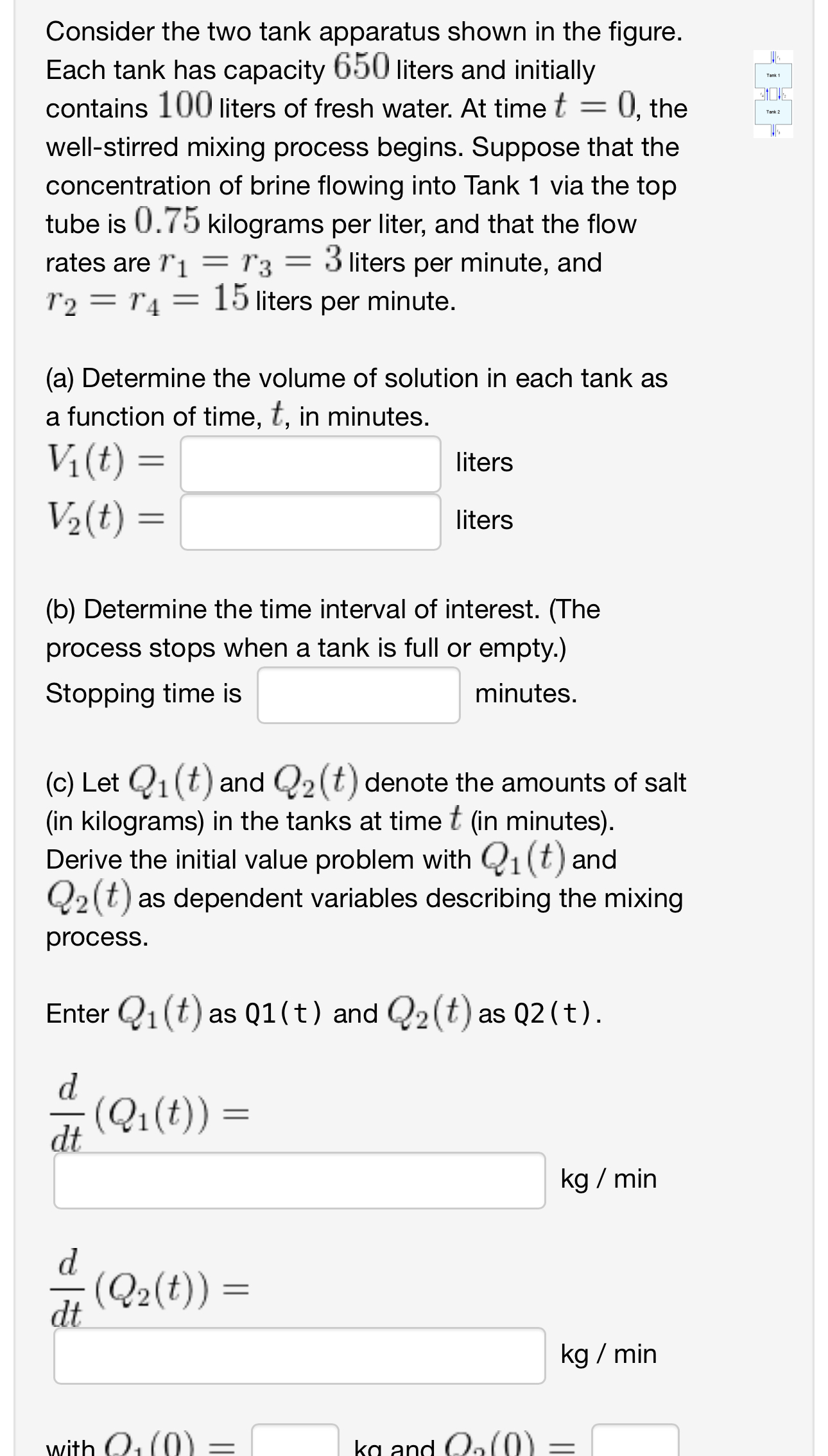 Solved Consider the two tank apparatus shown in the figure. | Chegg.com