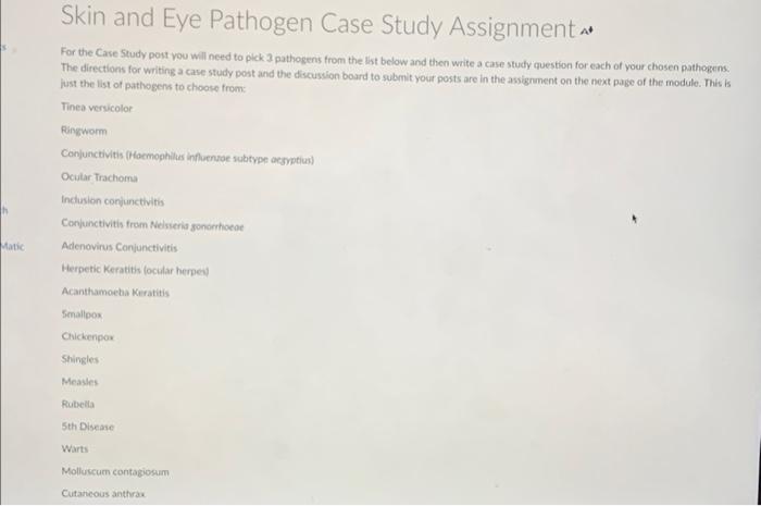 Solved Skin and Eye Pathogen Case Study Assignment For the | Chegg.com