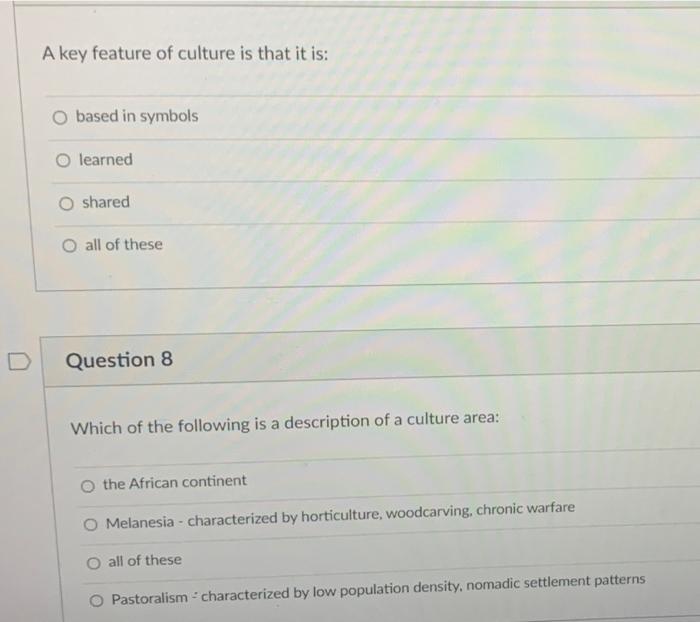 Solved A Key Feature Of Culture Is That It Is: Based In | Chegg.com